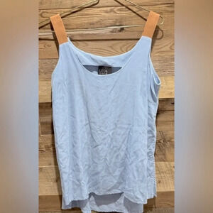 Leo and Sage silk blouse  top slits brown strap light blue USM luxury x Revolve